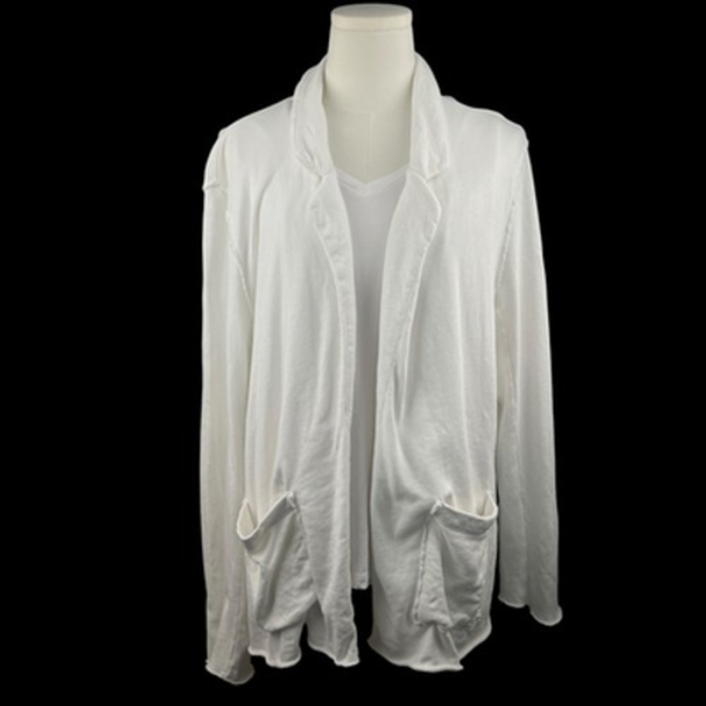 Eileen Fisher Jacket Blazer M White Organic Cotton Terry Open Front Pockets